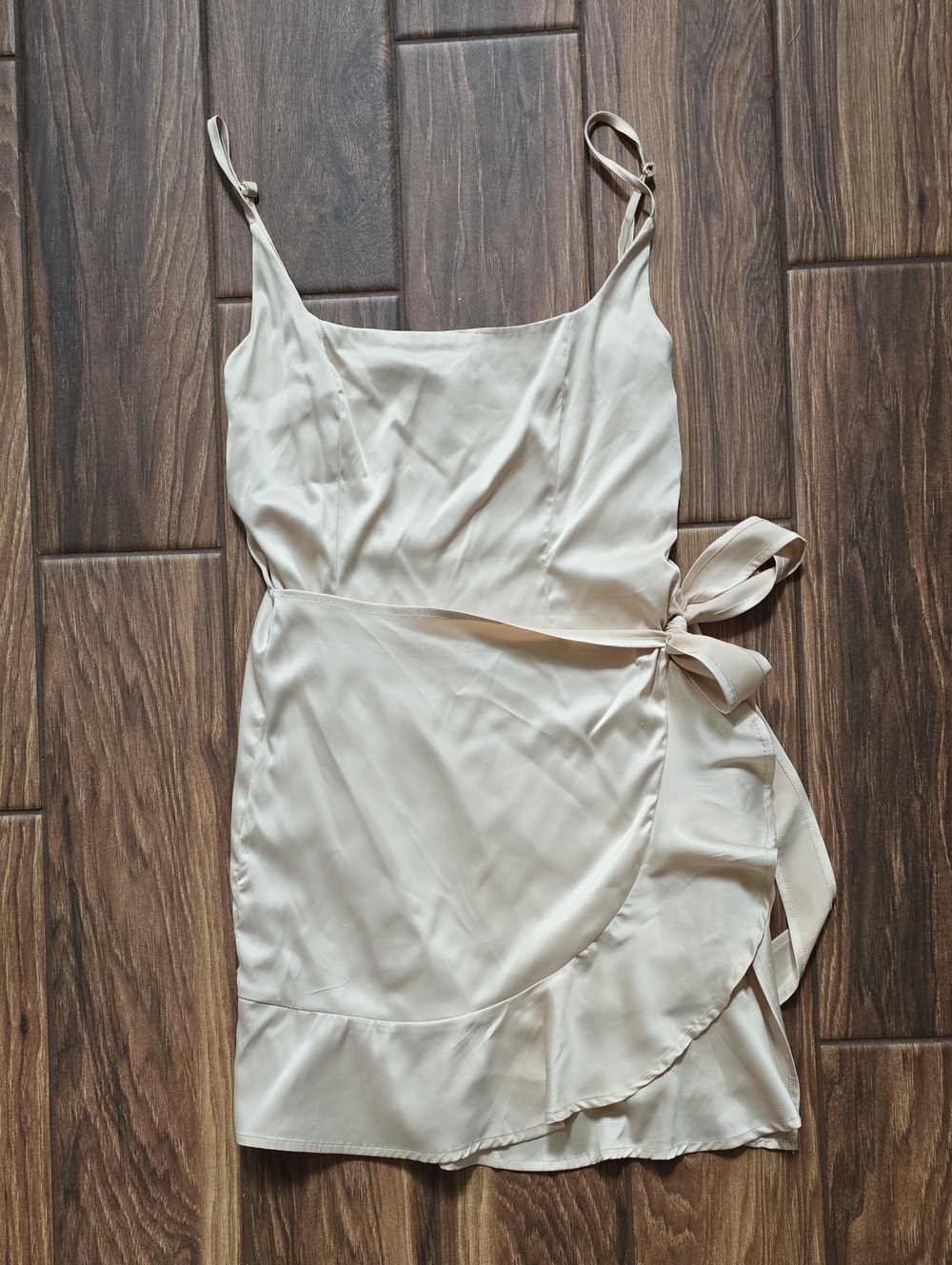 Princess Polly Ivory/Champagne Satin Wrap Mini Dress with Side Bow